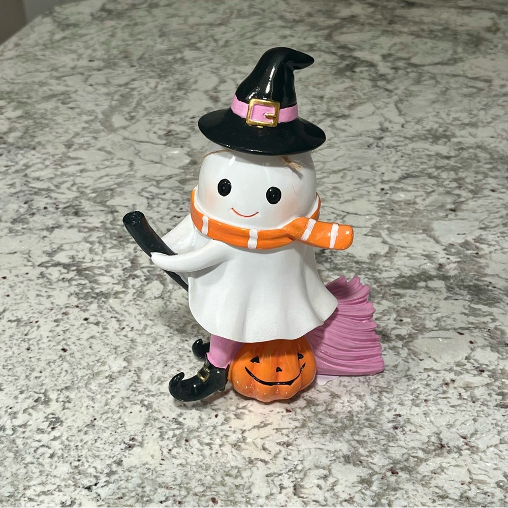 Halloween Ghost Figurine with Witch Hat